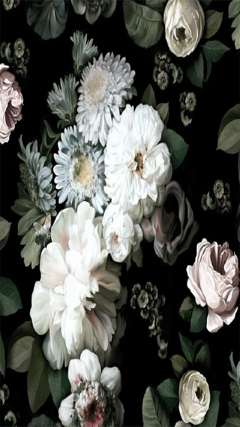 White wedding, white flowers, black, green, bouquet, shabby chic, romantic, antique, roses, bonito, HD phone wallpaper