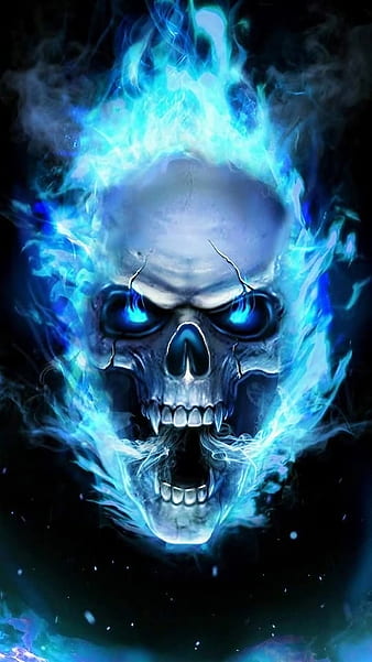  iPhone XS Max Horror Blue Fire Flame Skull Awesome