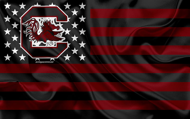 South Carolina Gamecocks, American football team, creative American flag, red black flag, NCAA, Columbia, South Carolina, USA, South Carolina Gamecocks logo, emblem, silk flag, American football, HD wallpaper