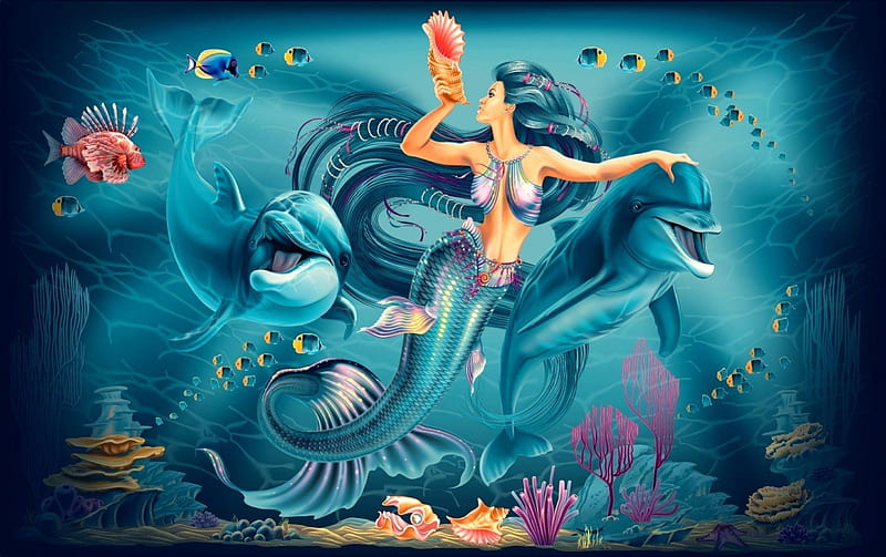 **SPLENDOR MERMAID**, pretty, sea goddess, women, sweet, sparkle, fantasy, paintings, splendor, beauty, myths, underwater, art, fishes, lovely, ocean, abstract, legendary, nether world, cute, dolphines, cool, behind, splendidly, corals, world, glow, dazzling, bonito, sea, sea maiden, girls, magnificent, animals, seaweeds, female, bowels, tail, mermaid, enchanting, swim, fin, magical, jellyfish, sailboat, HD wallpaper