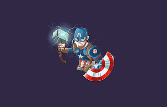 Captain America with Mjolnir and Shield Art, HD wallpaper
