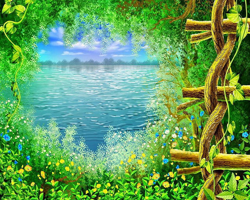 Jungle Outlook. jpg, greens, bambootwist nature, ocean, HD wallpaper