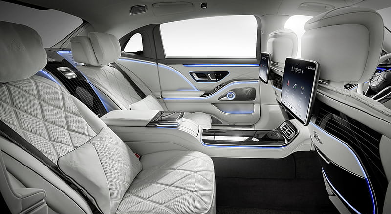 2021 Mercedes-Maybach S-Class (Color: Designo Crystal White / Silver Grey Pearl) - Interior, Rear Seats , car, HD wallpaper