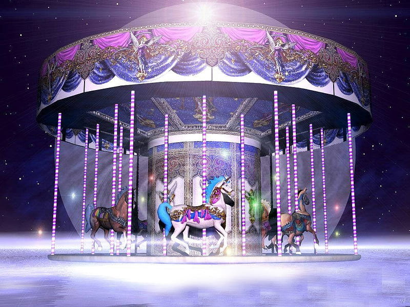 magic carousel, dreamy, magic, purple, carousel, HD wallpaper