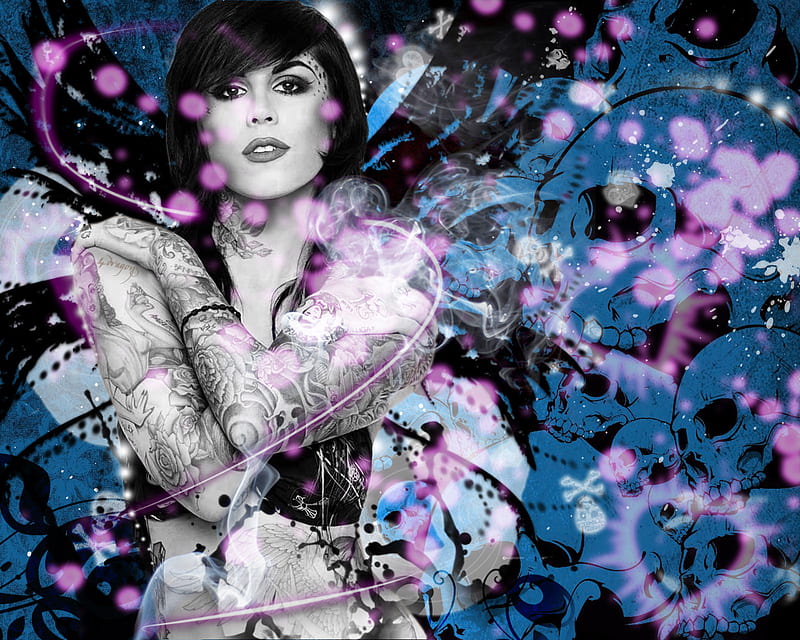 Kat von d, artist, pretty, female, tattoo, sexy, pink, blue, HD wallpaper |  Peakpx