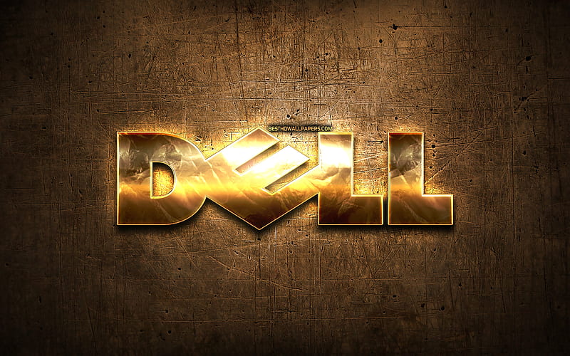 Dell golden logo, artwork, gold letters, brown metal background, creative,  Dell logo, HD wallpaper | Peakpx