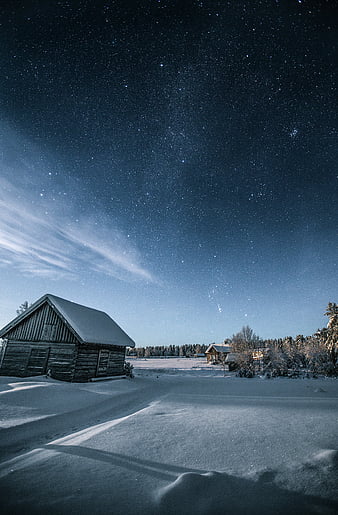 Winter night, snow, night, winter, moon, bonito, evening, HD wallpaper