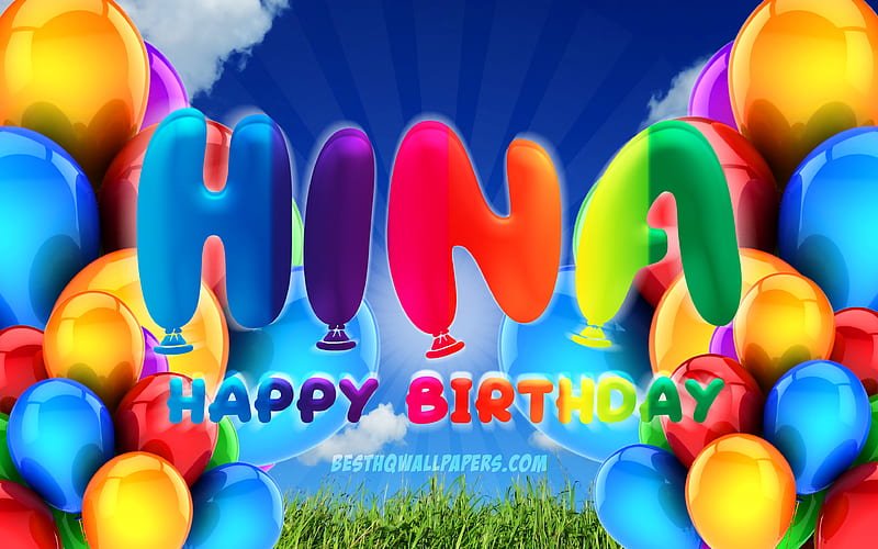 Hina Happy Birtay cloudy sky background, female names, Birtay Party, colorful ballons, Hina name, Happy Birtay Hina, Birtay concept, Hina Birtay, Hina, HD wallpaper