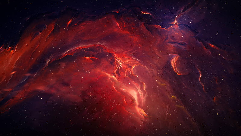 red nebula, galaxy, digital art, Space, HD wallpaper