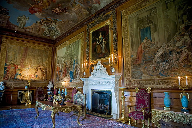 Palace... a place for my friend KentOne, fireplace, paintings, classy, gold, HD wallpaper