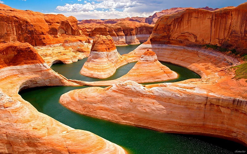 amazing serpentine river in canyon, river, canyon, sandstone, snake, HD wallpaper