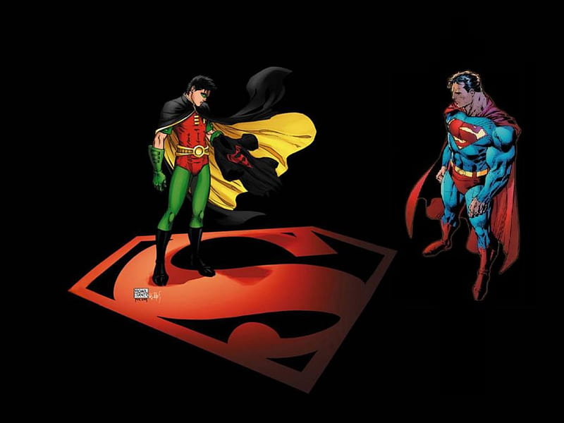 Robin and Superman, dark red, blue, HD wallpaper