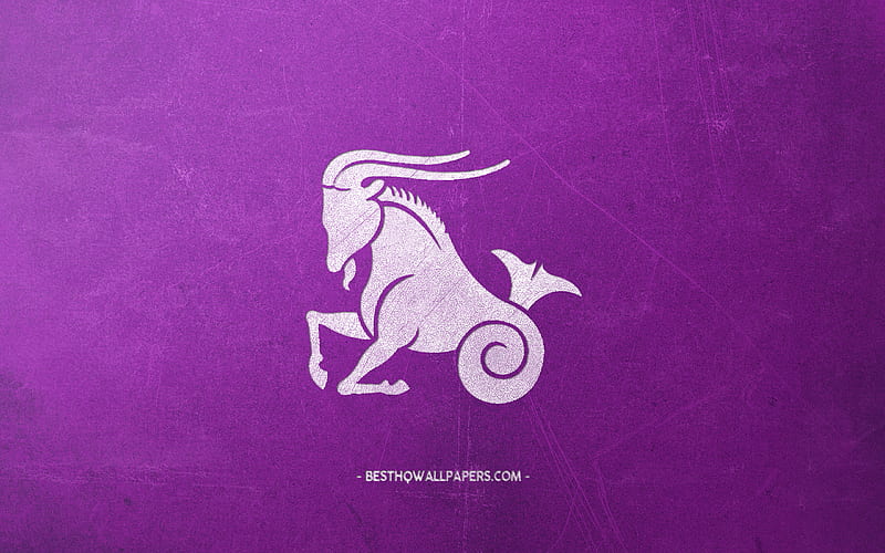 Capricorn zodiac sign, purple retro background, Capricorn Horoscope sign, retro style, creative art, zodiac signs, Capricorn, HD wallpaper