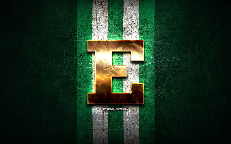 Eastern Michigan Eagles, golden logo, NCAA, green metal background, american football club, Eastern Michigan Eagles logo, american football, USA, HD wallpaper