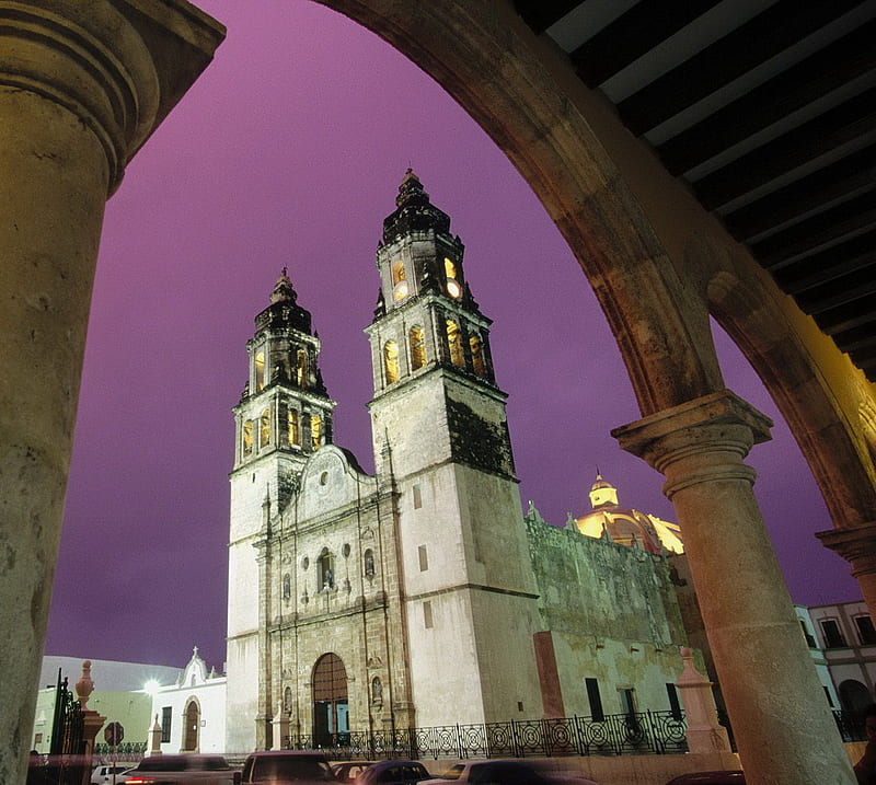 Cathedral, campeche, mexico, HD wallpaper