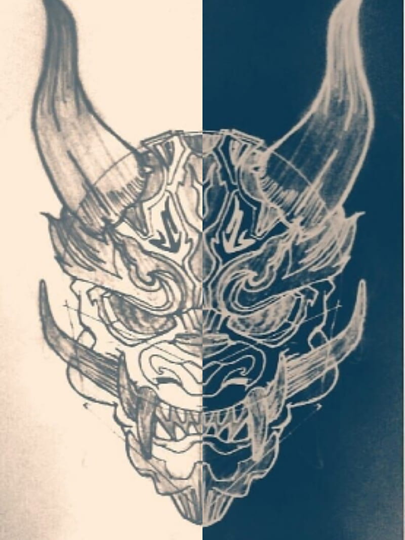 Oni Mask, japanese mitology, tattoo, HD phone wallpaper