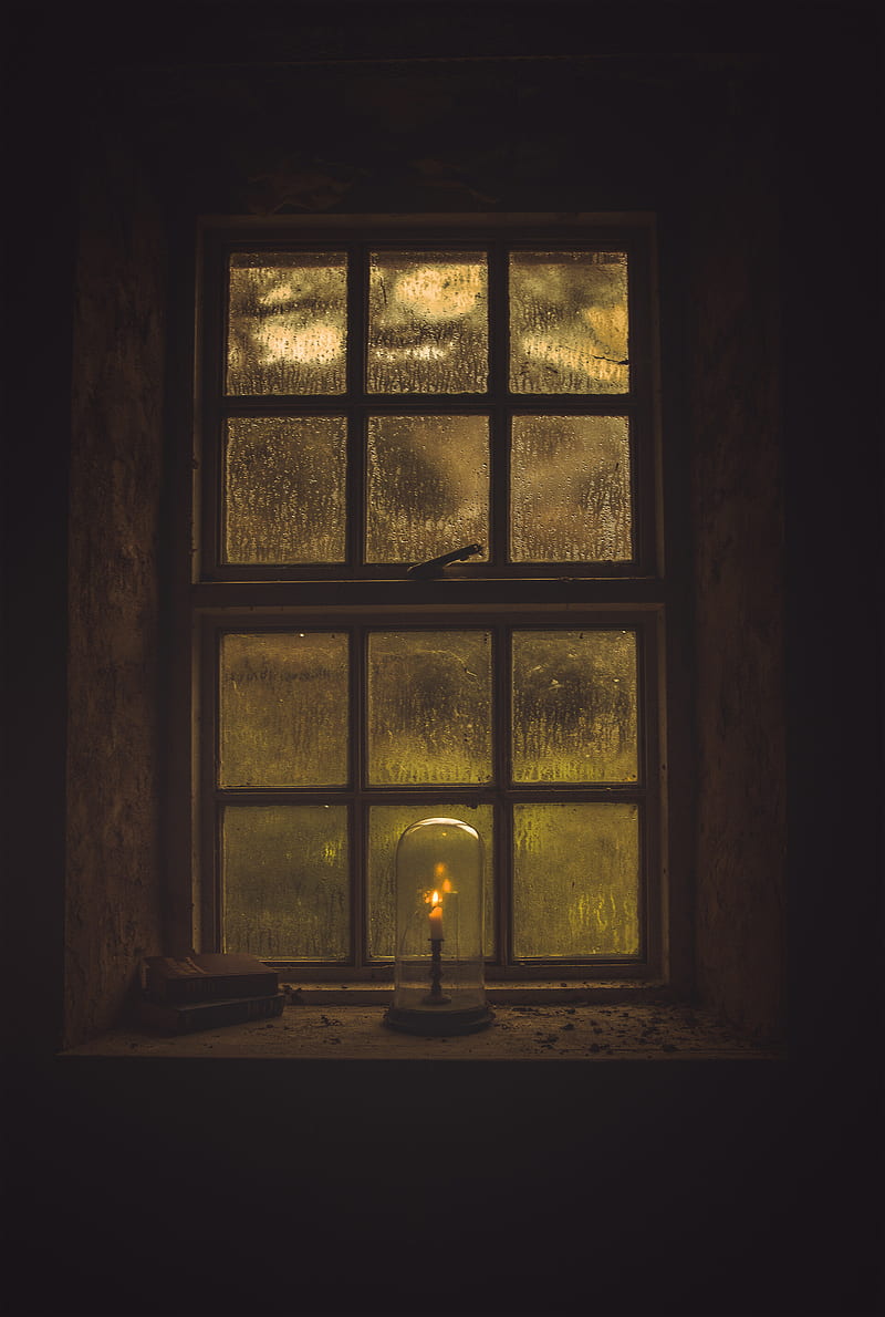 window, candle, dark, HD phone wallpaper