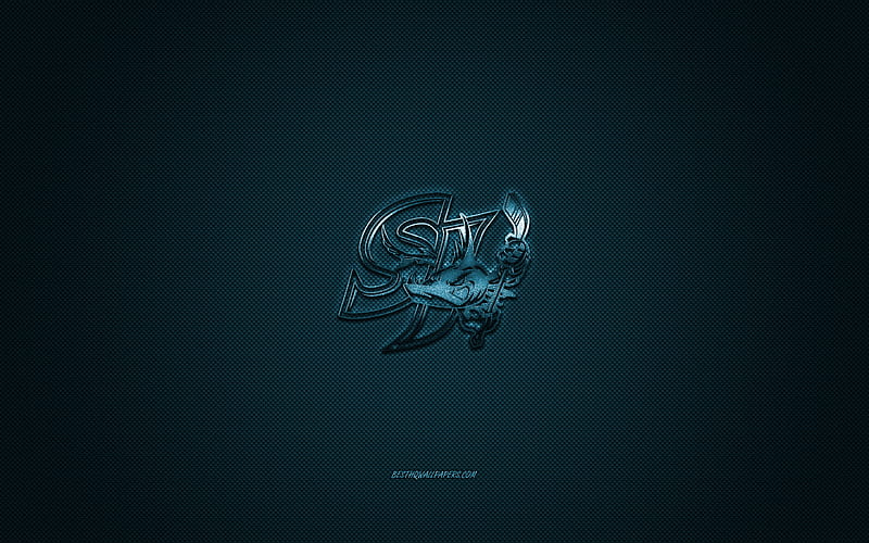 San Jose Barracuda, American hockey club, AHL, blue logo, blue carbon fiber background, hockey, San Jose, California, USA, San Jose Barracuda logo, HD wallpaper