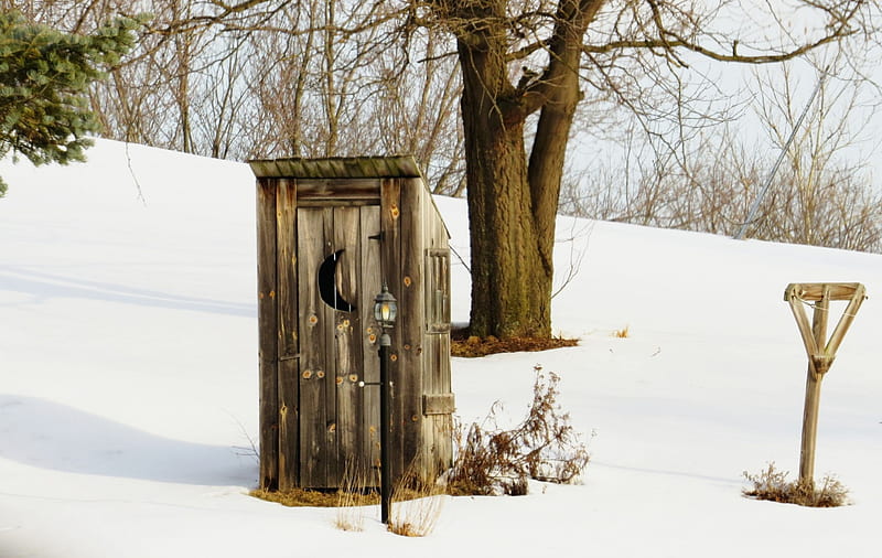 When Nature Calls....Even in Winter, nostalgic, toilet, nature, country, outhouse, winter, privy, HD wallpaper