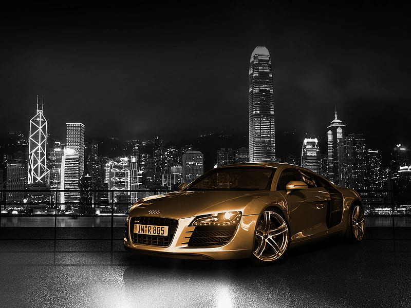 audi r8 gold, audi, HD wallpaper