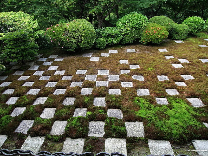 Park checkered floor- Japanese garden art landscape, HD wallpaper