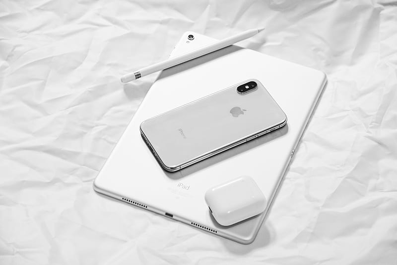 silver iPhone X with silver iPad, HD wallpaper