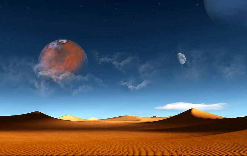 Desert Edit, planets, peace, desert, dunes, HD wallpaper