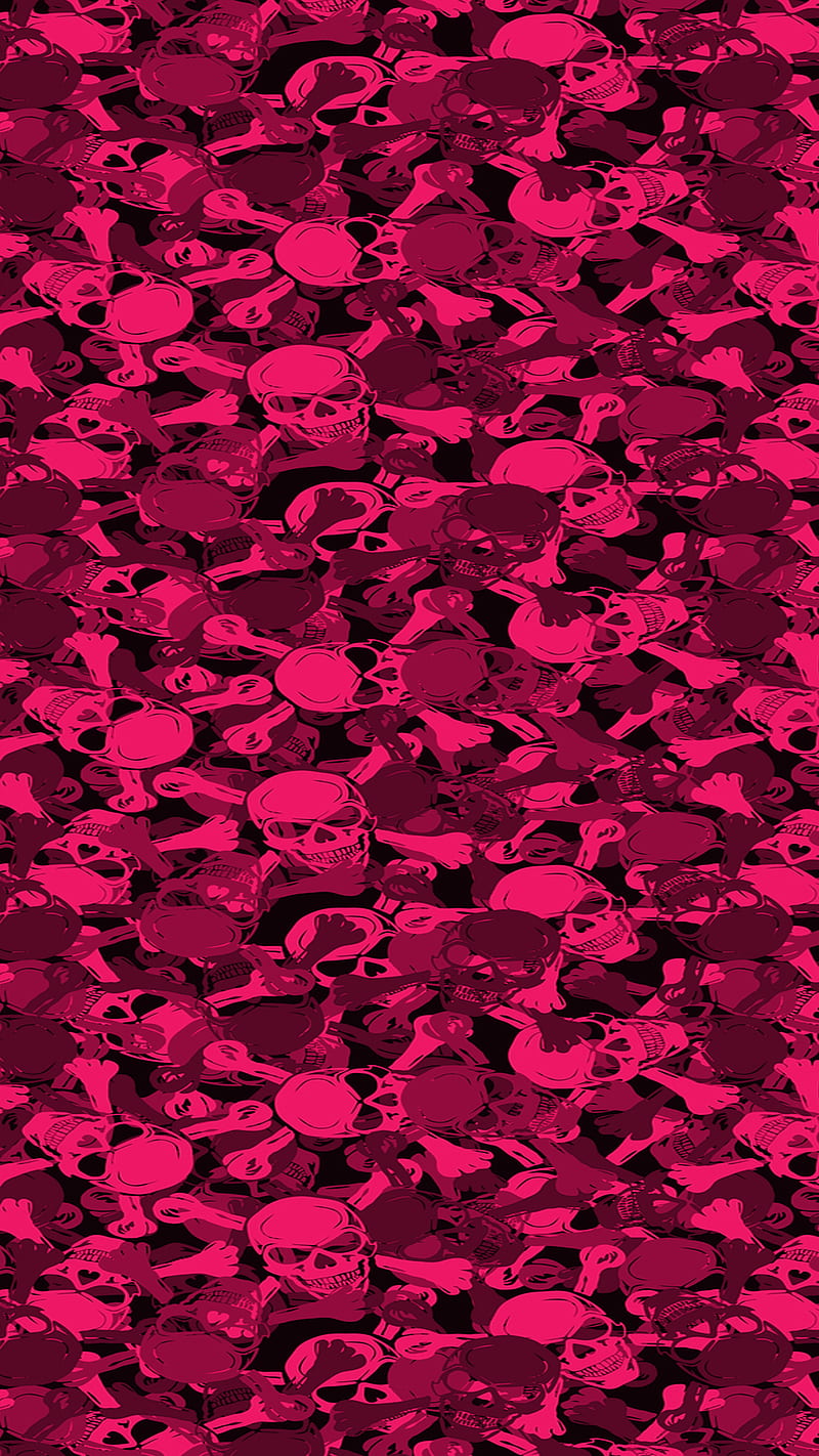 Pink Skull Camo, 929, awesome, camouflage, cute, female, girly, her, pattern, rocker, skulls, HD phone wallpaper