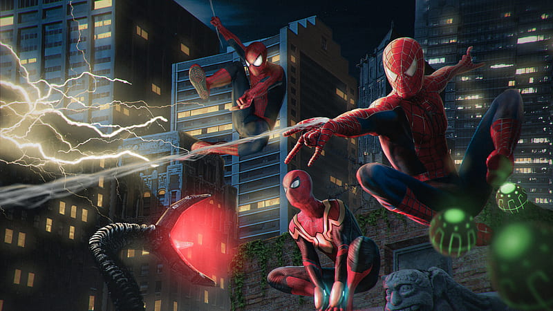 Multiple Spidermans Buildings Background Spider-Man No Way Home, HD wallpaper