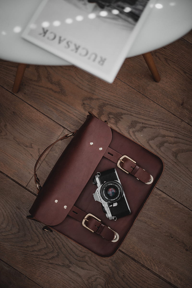 camera, lens, bag, floor, old, leather, accessory, HD phone wallpaper