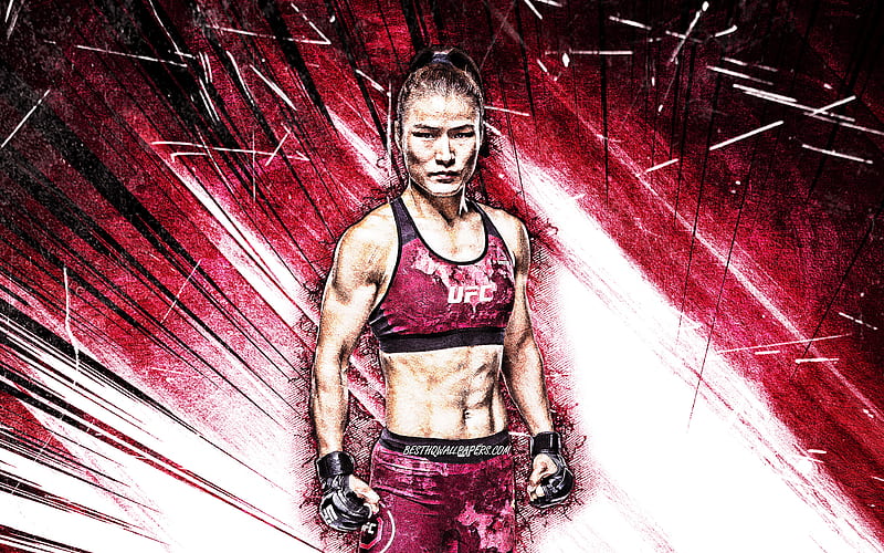 Weili Zhang, grunge art, Chinese fighters, MMA, UFC, female fighters, purple abstract rays, MMA fighters, Mixed martial arts, Weili Zhang , UFC fighters, Magnum, HD wallpaper