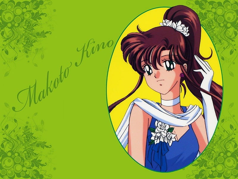 Makoto Kino, female, sailor jupiter, girl, anime, sailor moon, flower, anime girl, long hair, bishoujo senshi sailor moon, pony tail, HD wallpaper