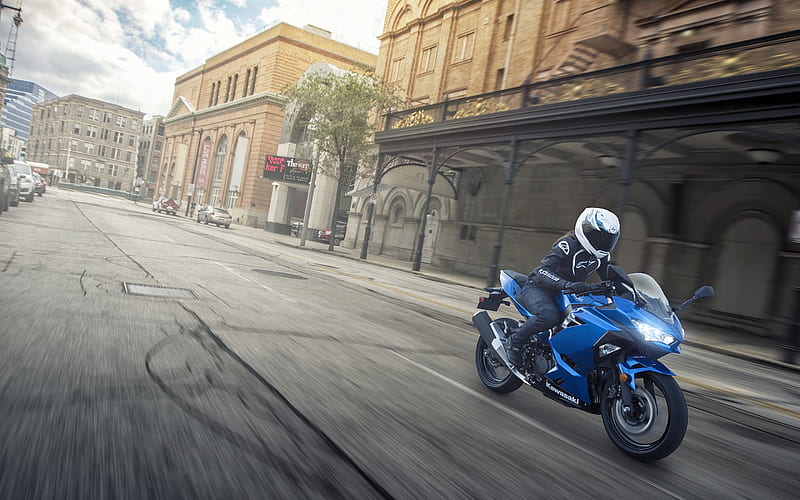 Kawasaki Ninja 400, rider, 2018 bikes, motion blur, sportsbikes, new Ninja 400, Kawasaki, HD wallpaper