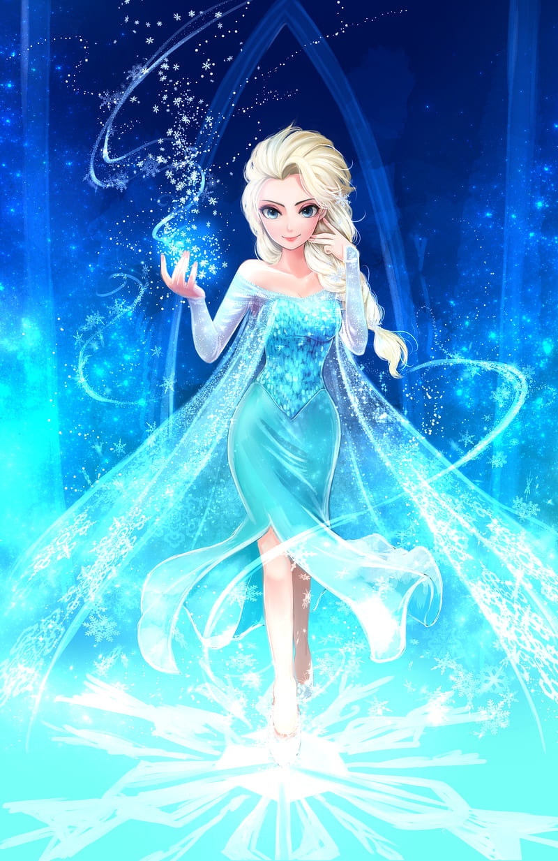 cartoon, Frozen (movie), fan art, Princess Elsa, cyan, HD phone wallpaper