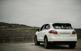 porsche cayenne, porsche, car, white, rear view, crossover, HD wallpaper