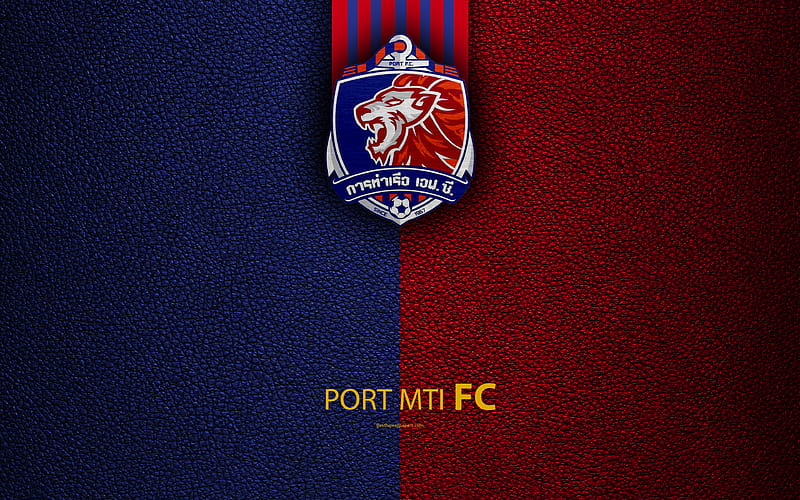 Port MTI FC Thai Football Club, logo, emblem, leather texture, Bangkok, Thailand, Thai League 1, football, Thai Premier League, HD wallpaper