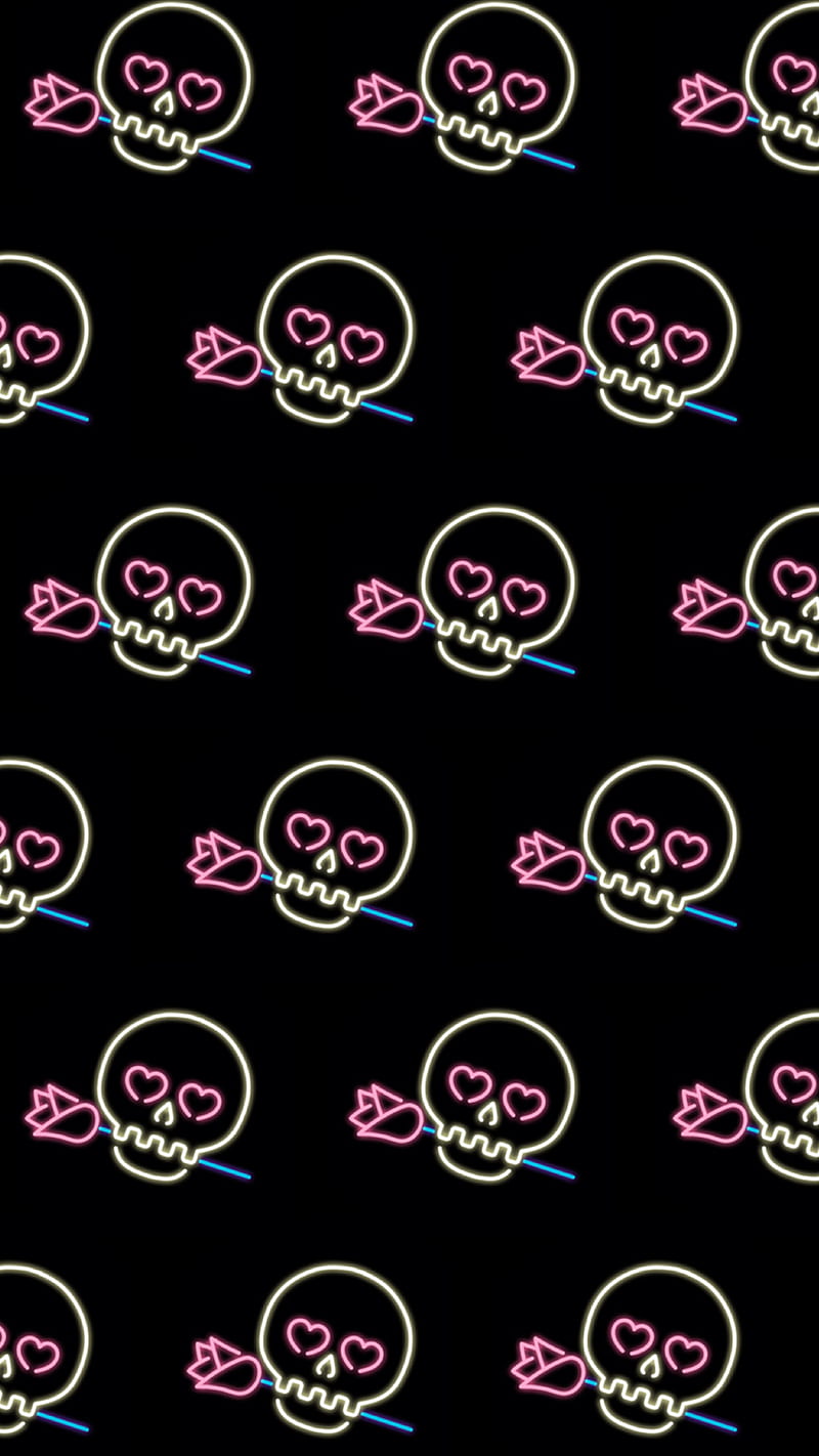 Neon Skulls, colors, cute, pattern, roses, HD phone wallpaper
