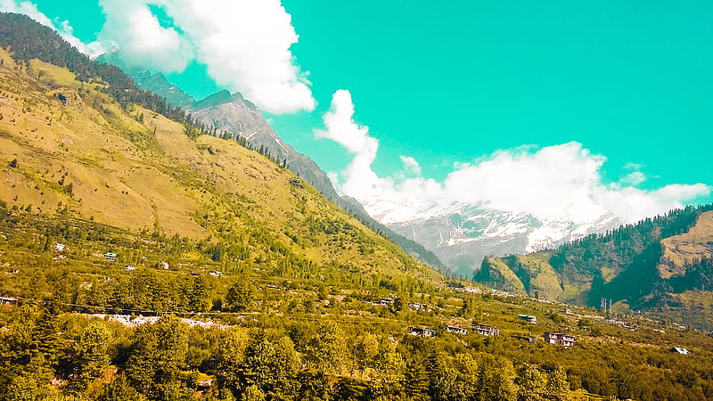 View of Manali India, clouds, hills, mountains, nature, sky, snow, trees, HD wallpaper