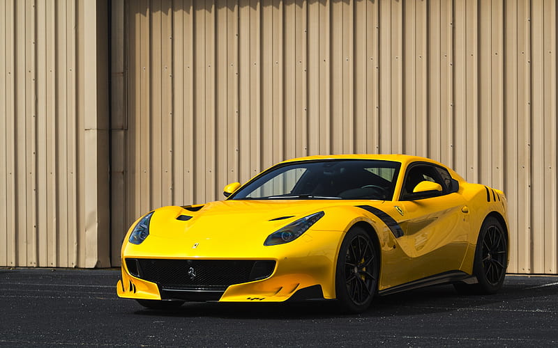 Ferrari F12 Berlinetta, 2017, TDF, yellow sports car, italian cars, Yellow Ferrari, HD wallpaper