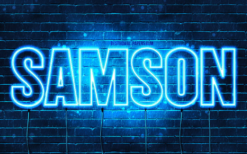 Samson with names, horizontal text, Samson name, blue neon lights, with Samson name, HD wallpaper