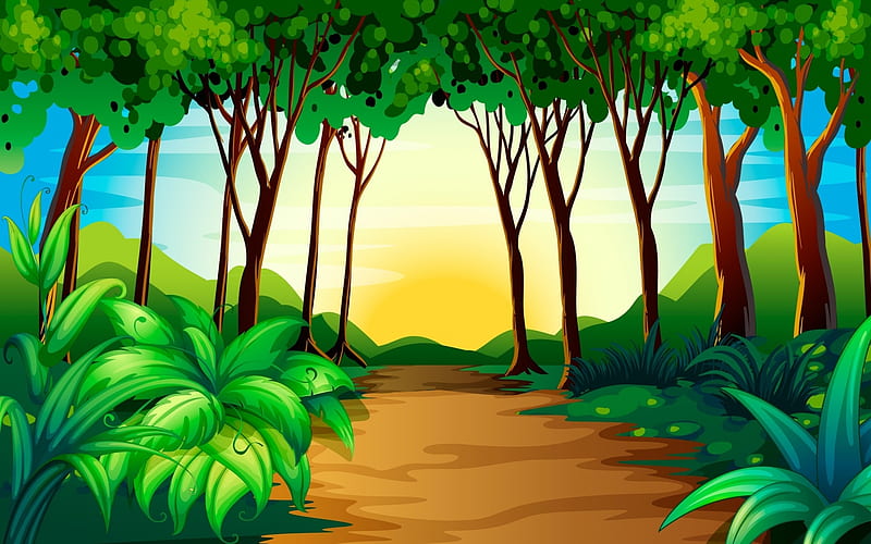 The forest, forest, tree, green, orange, woods, vector, leaf, HD wallpaper  | Peakpx