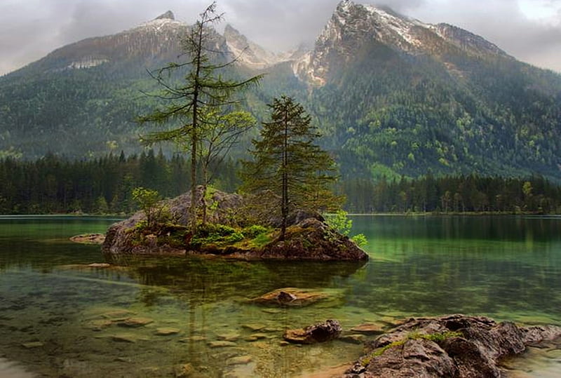 Mystic Lake, green, lake, mystic, mountains, HD wallpaper