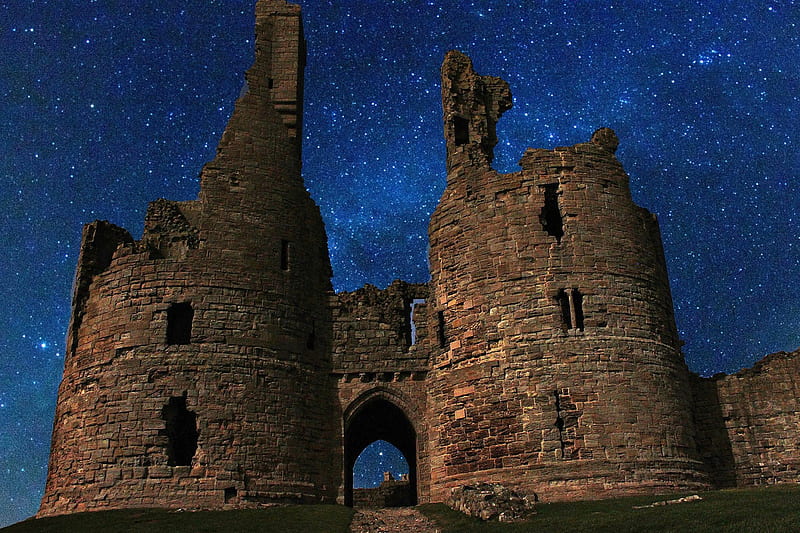 Castle Ruins under a Starry Sky, Stars, Castle, Night, Medieval, HD wallpaper