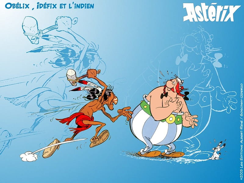 Asterix Family, albert uderzo, indian, obelix, rene goscinny, family of asterix, native american, asterix and obelix, HD wallpaper