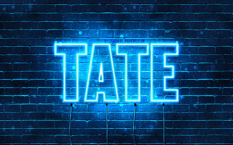Tate with names, horizontal text, Tate name, blue neon lights, with Tate name, HD wallpaper