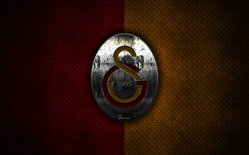 Galatasaray SK metal logo, creative art, Turkish football club, emblem, red orange metal background, Istanbul, Turkey, football, HD wallpaper
