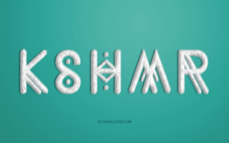 White KSHMR Logo, Turquoise background, KSHMR 3D logo, KSHMR fur logo, creative fur art, KSHMR emblem, American DJ, KSHMR, Niles Hollowell-Dhar, HD wallpaper