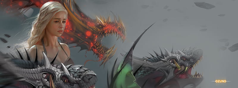 Mother of dragons, fantasy, huy ozuno, art, game of thrones, daenerys targaryen, HD wallpaper