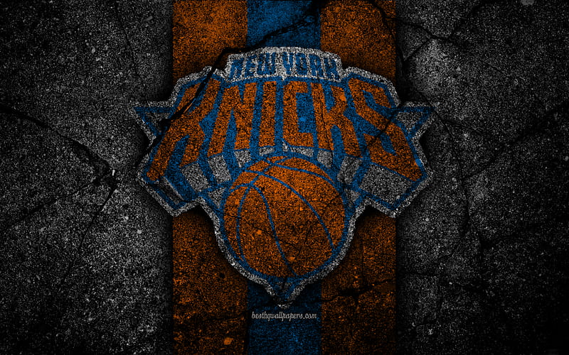New York Knicks, NBA logo, black stone, basketball, Eastern Conference, asphalt texture, USA, creative, basketball club, New York Knicks logo, HD wallpaper