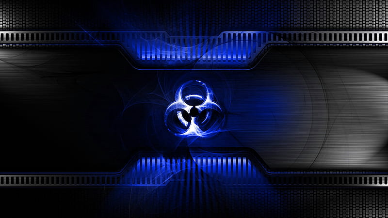 Biohazard Blue, tron, android, metal, power, logo, icon, rad, dope, HD wallpaper